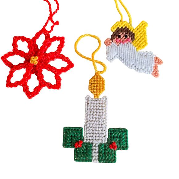 Collection of 17-Charming Vintage Christmas Themed Crochet Needlepoint Ornaments - Picture 8 of 9